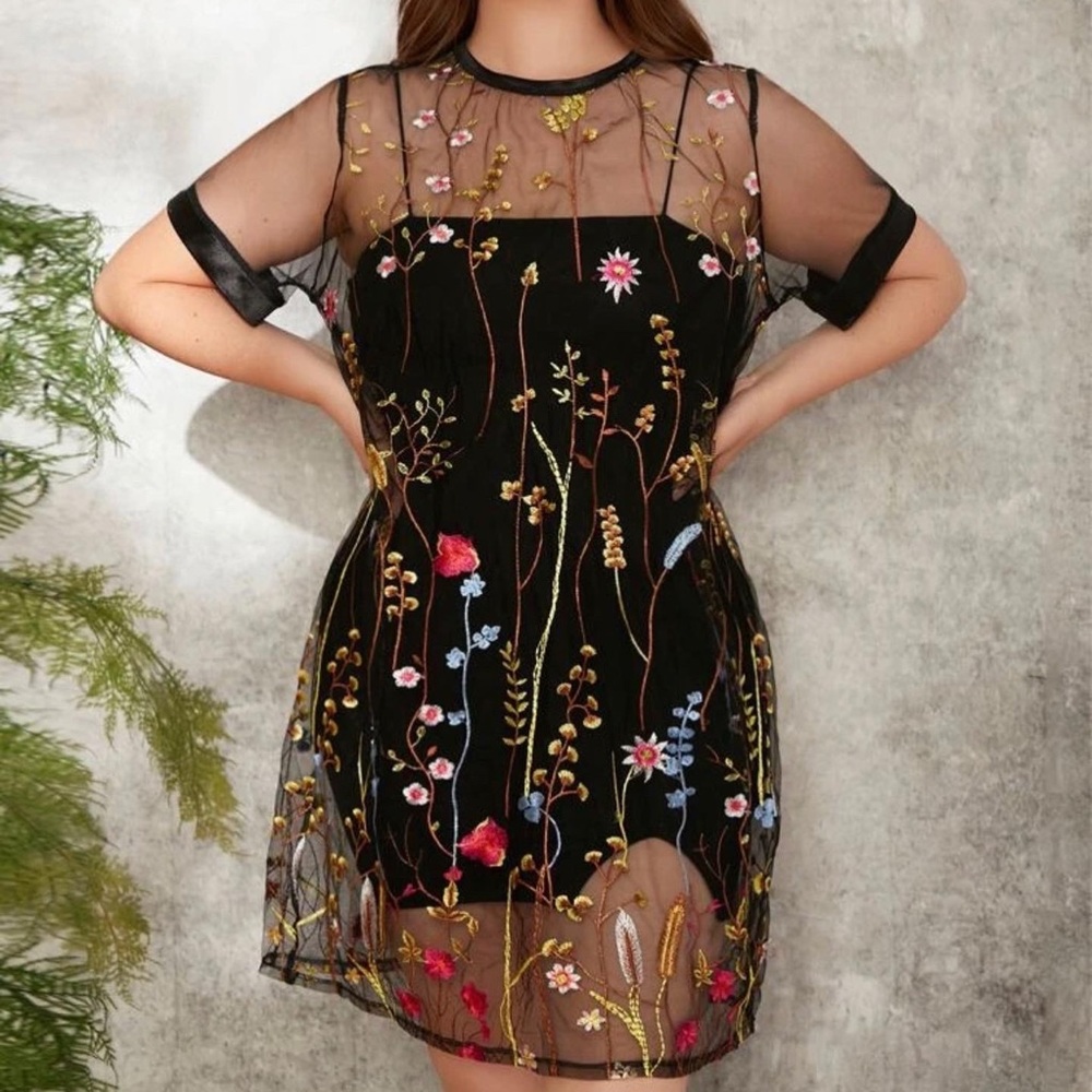 Plus Size Mesh Mini Dress